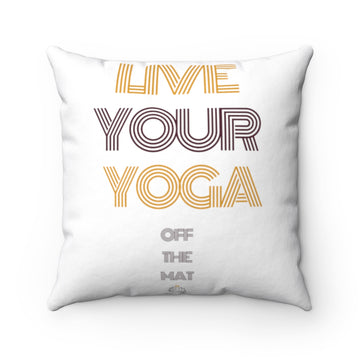 Live Your Yoga Square Pillow (Purple and Gold)